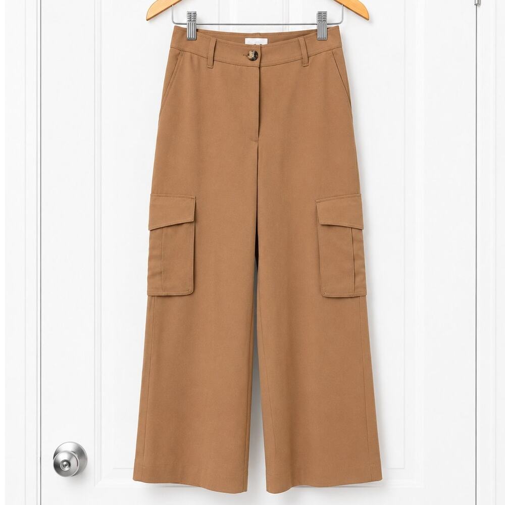 Wilfred Bridger Cargo Pant Tan Camel Wide Leg Size 8
